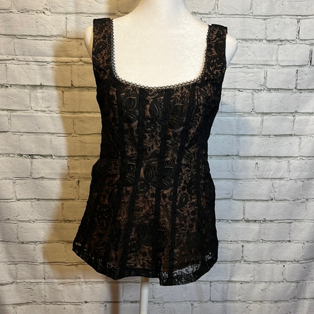 Nanette Lepore Black Lace Cordet Style Top